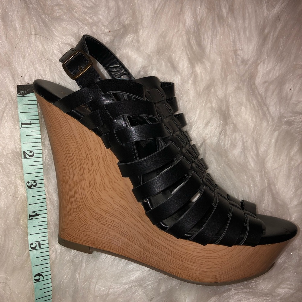 Strappy Black Wedge Sandals